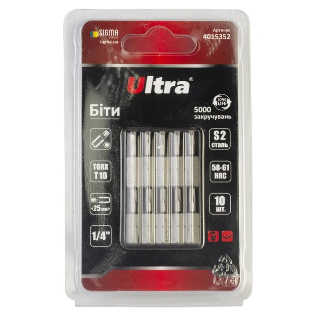 Биты TORX 10*25мм 10шт S2 ULTRA (блистер), фото  | SNABZHENIE.com.ua