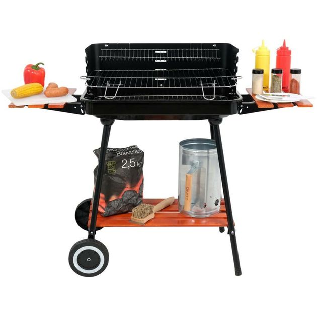 Гриль угольный LUND 53x33 см, 4 ножки, 2 колеса, 2 полки, 106x44x82 см, фото , изображение 7 | SNABZHENIE.com.ua