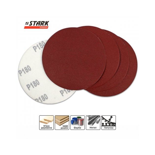 Шлифовальная бумага Stark D125 мм з. 180 5 шт., фото , изображение 6 | SNABZHENIE.com.ua