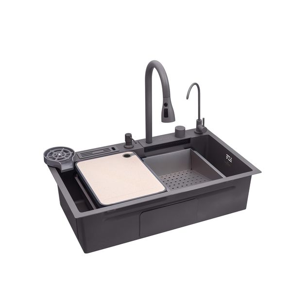 Кухонная мойка Kroner KRP Schwarze - SET7545NG PVD (3.0/0.8 мм), фото  | SNABZHENIE.com.ua