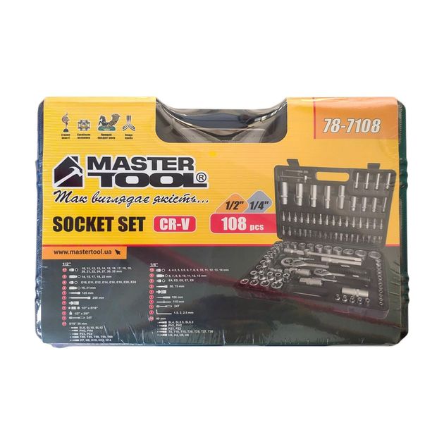 Набір інструментів MASTERTOOL ¼&½ 108 шт 4-14 мм 10-32 мм кейс 78-7108, фото , зображення 2 | SNABZHENIE.com.ua