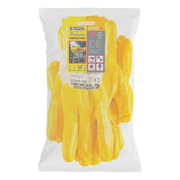 Перчатки трикотажные MASTERTOOL с нитриловым покрытием ¾, вязаный манжет, 10-12 пар, оранжевые, фото , изображение 2 | SNABZHENIE.com.ua