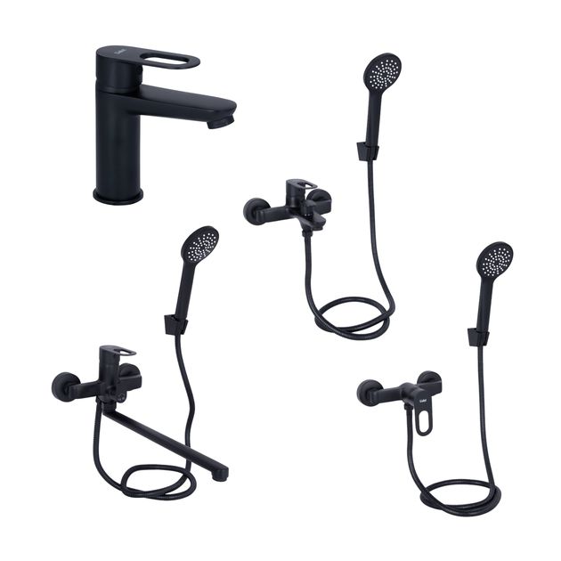 Комплект смесителей для ванной комнаты Lidz Latwa 001Black + Lidz Latwa 006Black + Lidz Latwa 005Black + Lidz Latwa 010Black, фото  | SNABZHENIE.com.ua