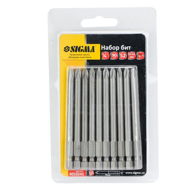 Набор бит PН2×90мм 1/4 10шт S2 (блистер) SIGMA, фото , изображение 3 | SNABZHENIE.com.ua
