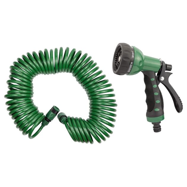 Набір поливальний: шланг спіральний 15м + пістолет-розпилювач 7-ми режимний GRAD (5019075), фото  | SNABZHENIE.com.ua