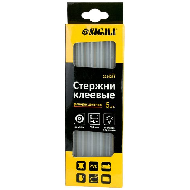 Клеевые стержни Ø11.2×200мм 6шт (флуоресцентные) SIGMA, фото , изображение 2 | SNABZHENIE.com.ua