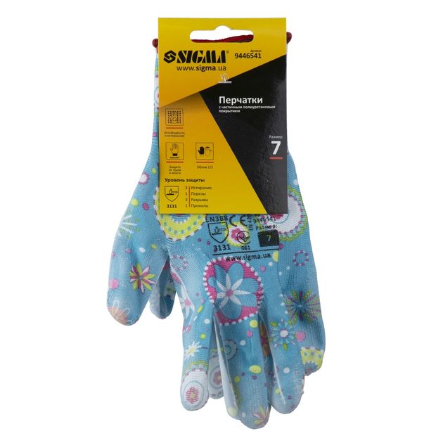 Перчатки трикотажные с частичным ПУ покрытием р7 (синие, манжет) SIGMA, фото , изображение 6 | SNABZHENIE.com.ua