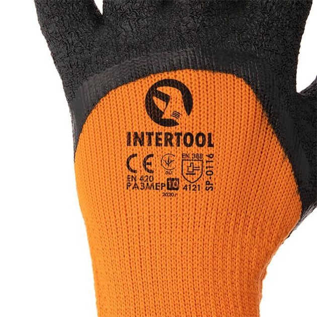 Утепленная акриловая трикотажная перчатка, оранжевая, латекс 10 INTERTOOL SP-0116, фото , изображение 3 | SNABZHENIE.com.ua Утепленная акриловая трикотажная перчатка, оранжевая, латекс 10 INTERTOOL SP-0116, фото , изображение 3 | SNABZHENIE.com.ua