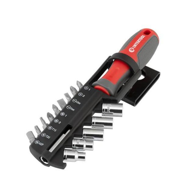Отвертка магнитная 1/4" 100 мм с насадками 15 ед INTERTOOL VT-3343, фото  | SNABZHENIE.com.ua