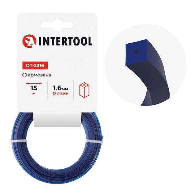 Леска триммерная квадратная, армированная, 1.6 мм*15 м INTERTOOL DT-2316, фото  | SNABZHENIE.com.ua