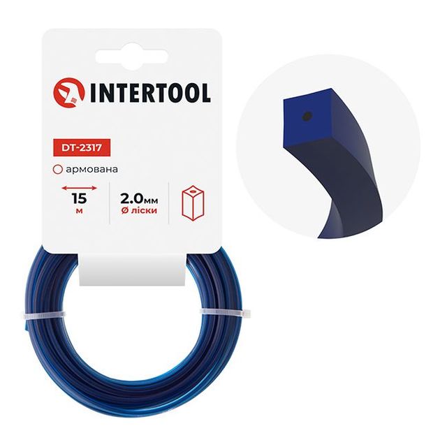 Квадратная армированная леска для триммера 2,0 мм*15 м INTERTOOL DT-2317, фото  | SNABZHENIE.com.ua