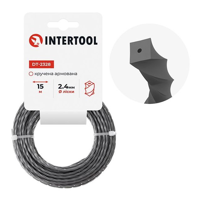Квадратная армированная леска для триммера 2.4 мм, 15 м INTERTOOL DT-2328, фото  | SNABZHENIE.com.ua