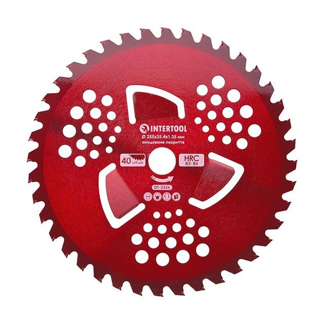 Нож для мотокосы 255мм, 40 зубьев, HRC 82-86, INTERTOOL DT-2356, фото  | SNABZHENIE.com.ua