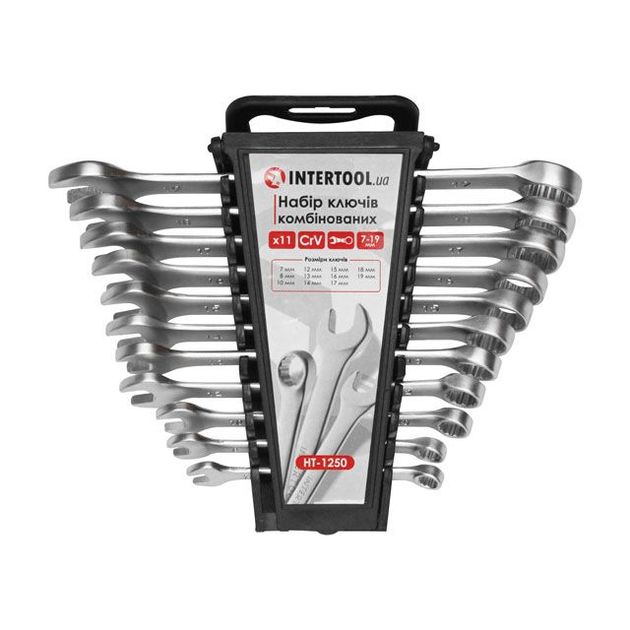 Набор ключей комбинированных 11 ед., 7-19 мм, Cr-V INTERTOOL HT-1250, фото  | SNABZHENIE.com.ua