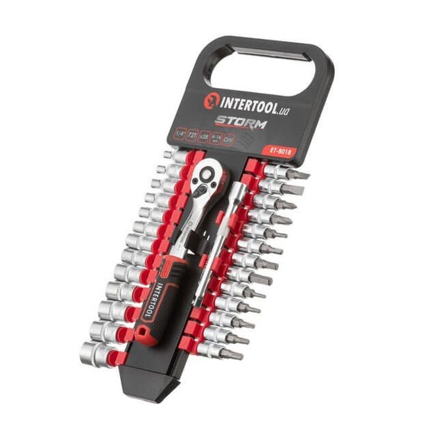 Набор бит и головок 1/4" 4-14 мм, 28 ед., CrV STORM INTERTOOL ET-8018, фото  | SNABZHENIE.com.ua