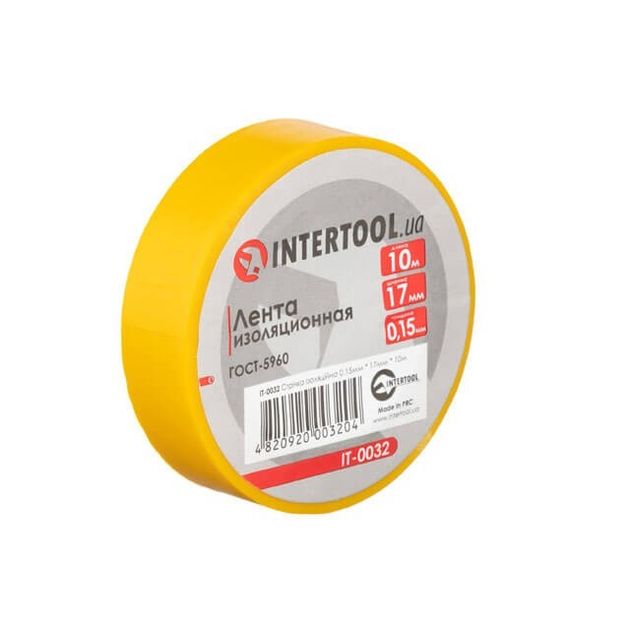 Изоляционная лента 0.15мм*17мм*10м желтая INTERTOOL IT-0032, фото  | SNABZHENIE.com.ua