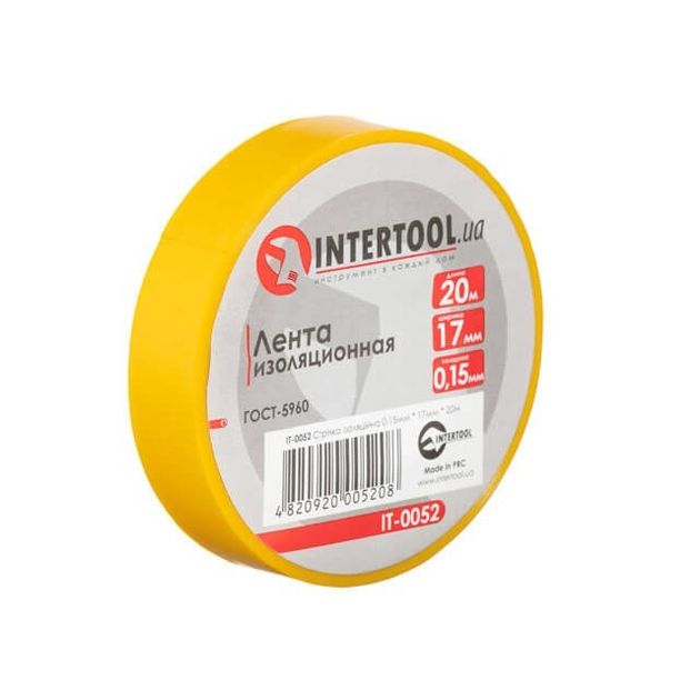 Изоляционная лента 0.15мм*17мм*20м желтая INTERTOOL IT-0052, фото  | SNABZHENIE.com.ua