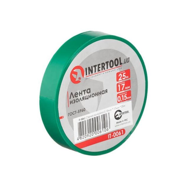 Лента ізоляційна 0.15мм*17мм*25м зелена INTERTOOL IT-0061, фото  | SNABZHENIE.com.ua