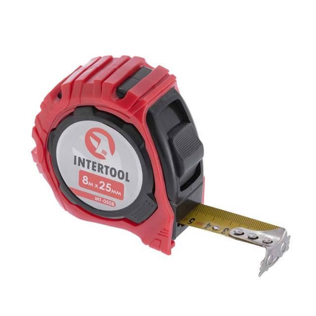 Рулетка 8м*25мм с фиксатором и магнитом INTERTOOL MT-0508, фото  | SNABZHENIE.com.ua