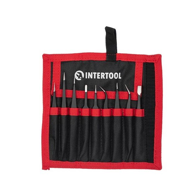 Набор антистатических пинцетов INTERTOOL NT-6002, 9 шт в чехле, фото  | SNABZHENIE.com.ua