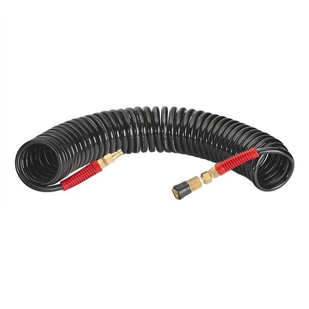 Шланг BLACK M-Flex 8x12мм, 10м спіральний поліуретановий з поворотним шарніром, латунними швидкороз'ємними з'єднаннями STORM INTERTOOL PT-1796, фото , зображення 2 | SNABZHENIE.com.ua