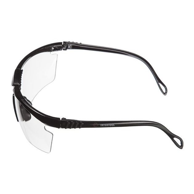 Очки захисні прозорі INTERTOOL SP-0090 з полімерними лінзами та чорними заушниками, захист від ударів, оптичний клас 3, фото , зображення 4 | SNABZHENIE.com.ua