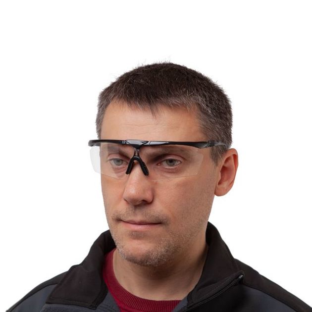 Очки захисні прозорі INTERTOOL SP-0090 з полімерними лінзами та чорними заушниками, захист від ударів, оптичний клас 3, фото , зображення 5 | SNABZHENIE.com.ua