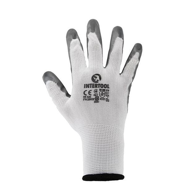 Перчатка вязаная белая с серым нитрилом на ладони 10 INTERTOOL SP-0112, фото , изображение 2 | SNABZHENIE.com.ua Перчатка вязаная белая с серым нитрилом на ладони 10 INTERTOOL SP-0112, фото , изображение 2 | SNABZHENIE.com.ua