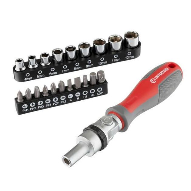 Отвертка реверсивная с карданом и насадками 21 ед INTERTOOL VT-3360, фото  | SNABZHENIE.com.ua