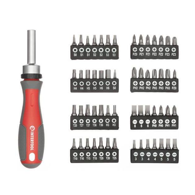 Отвертка реверсивная с насадками 57 ед INTERTOOL VT-3361, фото , изображение 2 | SNABZHENIE.com.ua