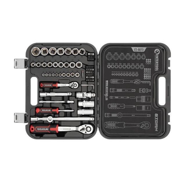 Набор инструментов 73 ед. STORM, 1/2", 1/4", Сr-V INTERTOOL ET-8073, фото , зображення 2 | SNABZHENIE.com.ua Набор инструментов 73 ед. STORM, 1/2", 1/4", Сr-V INTERTOOL ET-8073, фото , зображення 2 | SNABZHENIE.com.ua