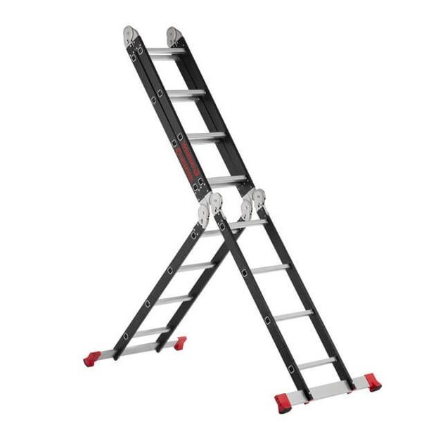 Лестниця мультифункціональна трансформер 4х4 ступені, сталевий профіль, 4450 мм, 150 кг INTERTOOL LT-0024, фото , зображення 2 | SNABZHENIE.com.ua Лестниця мультифункціональна трансформер 4х4 ступені, сталевий профіль, 4450 мм, 150 кг INTERTOOL LT-0024, фото , зображення 2 | SNABZHENIE.com.ua
