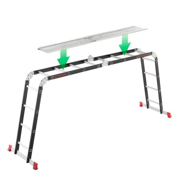 Лестниця мультифункціональна трансформер 4х4 ступені, сталевий профіль, 4450 мм, 150 кг INTERTOOL LT-0024, фото , зображення 10 | SNABZHENIE.com.ua Лестниця мультифункціональна трансформер 4х4 ступені, сталевий профіль, 4450 мм, 150 кг INTERTOOL LT-0024, фото , зображення 10 | SNABZHENIE.com.ua