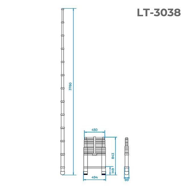 Лестниця алюмінієва телескопічна 12 ступ. 3,80 м INTERTOOL LT-3038, фото , зображення 3 | SNABZHENIE.com.ua Лестниця алюмінієва телескопічна 12 ступ. 3,80 м INTERTOOL LT-3038, фото , зображення 3 | SNABZHENIE.com.ua