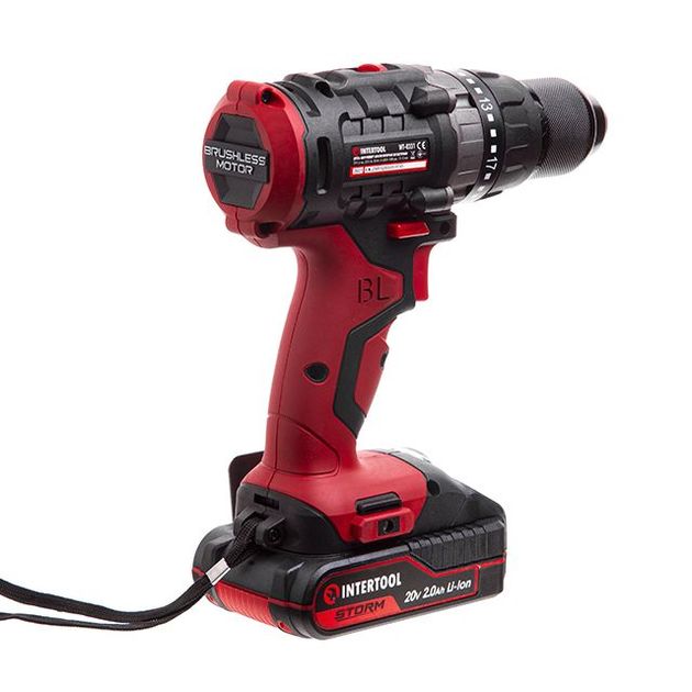 Акумуляторний дриль-шуруповерт з безщітковим двигуном 20 В, 50 Нм, 0-400/0-1500 об/мин, 1,5-13 мм, літій-іон, 2x2.0 Ач, ЗУ, кейс INTERTOOL WT-0331, фото , зображення 5 | SNABZHENIE.com.ua