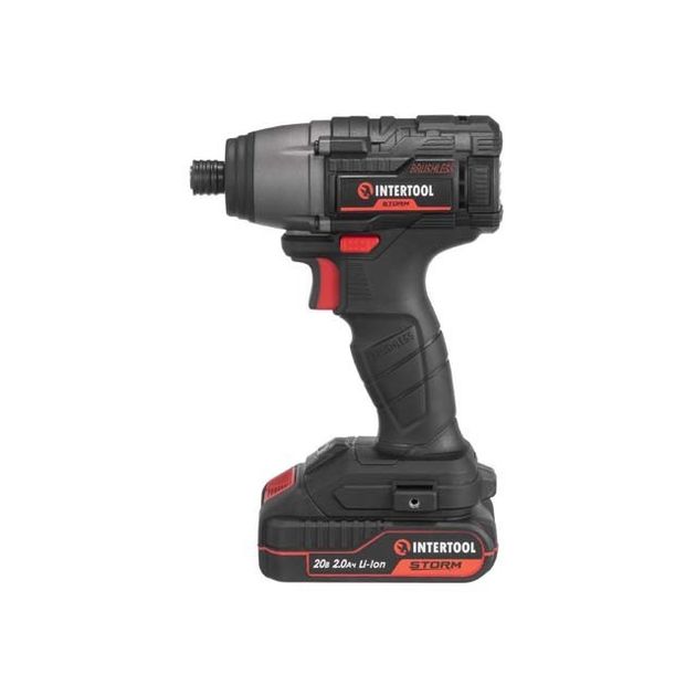 Акумуляторний ударний шуруповерт з безщітковим двигуном 20 В, 200 Нм, 0-2900 об/хв, 0-4000 уд/хв, 1/4, літій-іон, 2.0 Ач, ЗУ 2А, кейс INTERTOOL WT-0362, фото , зображення 2 | SNABZHENIE.com.ua