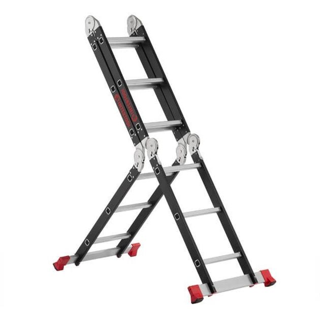 Лестниця мультифункціональна трансформер 4х3 ступені, стальний профіль, 3380 мм, 150 кг INTERTOOL LT-0023, фото , зображення 2 | SNABZHENIE.com.ua Лестниця мультифункціональна трансформер 4х3 ступені, стальний профіль, 3380 мм, 150 кг INTERTOOL LT-0023, фото , зображення 2 | SNABZHENIE.com.ua