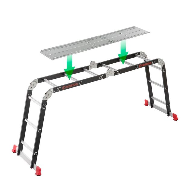 Лестниця мультифункціональна трансформер 4х3 ступені, стальний профіль, 3380 мм, 150 кг INTERTOOL LT-0023, фото , зображення 10 | SNABZHENIE.com.ua Лестниця мультифункціональна трансформер 4х3 ступені, стальний профіль, 3380 мм, 150 кг INTERTOOL LT-0023, фото , зображення 10 | SNABZHENIE.com.ua