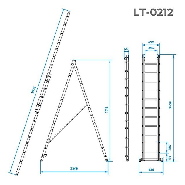 Лестница алюминиевая 2-секционная 2x12 ступеней INTERTOOL LT-0212, фото , изображение 3 | SNABZHENIE.com.ua