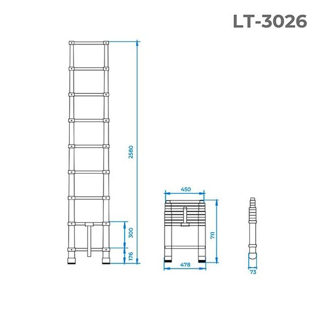 Телескопическая алюминиевая лестница 8 ступеней 2,5 м INTERTOOL LT-3026, фото , изображение 3 | SNABZHENIE.com.ua Телескопическая алюминиевая лестница 8 ступеней 2,5 м INTERTOOL LT-3026, фото , изображение 3 | SNABZHENIE.com.ua