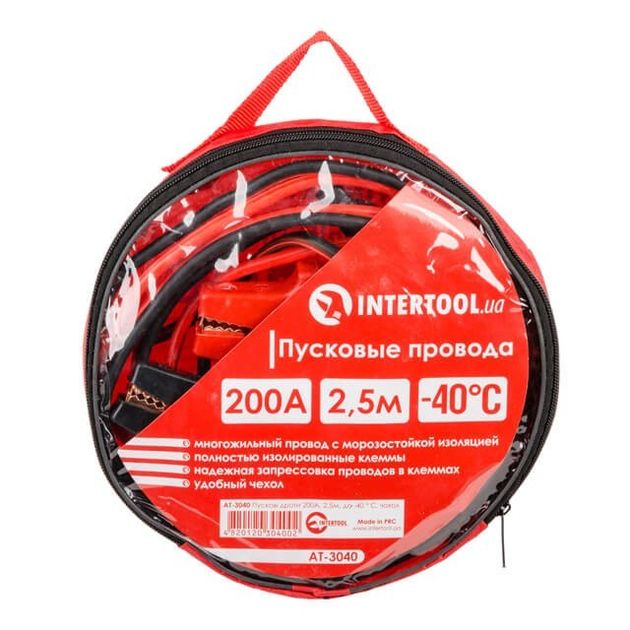 Пусковые провода 200А, 2.5м, -40°C, чехол INTERTOOL AT-3040, фото , изображение 2 | SNABZHENIE.com.ua