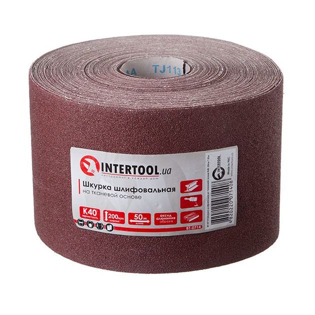 Шлифовальная шкурка тканевая К40, 20 см x 50 м INTERTOOL BT-0714, фото , изображение 2 | SNABZHENIE.com.ua Шлифовальная шкурка тканевая К40, 20 см x 50 м INTERTOOL BT-0714, фото , изображение 2 | SNABZHENIE.com.ua