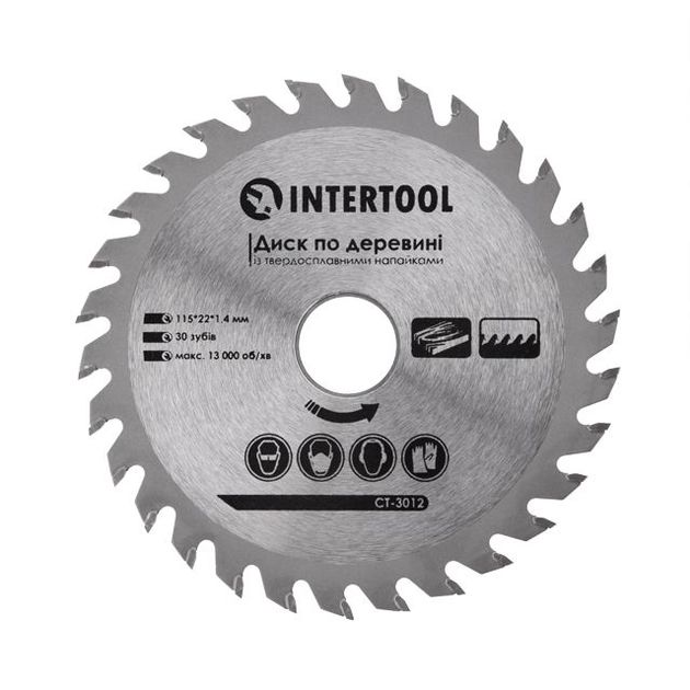 Пильный диск по дереву 115мм 30 зубьев INTERTOOL CT-3012, фото  | SNABZHENIE.com.ua