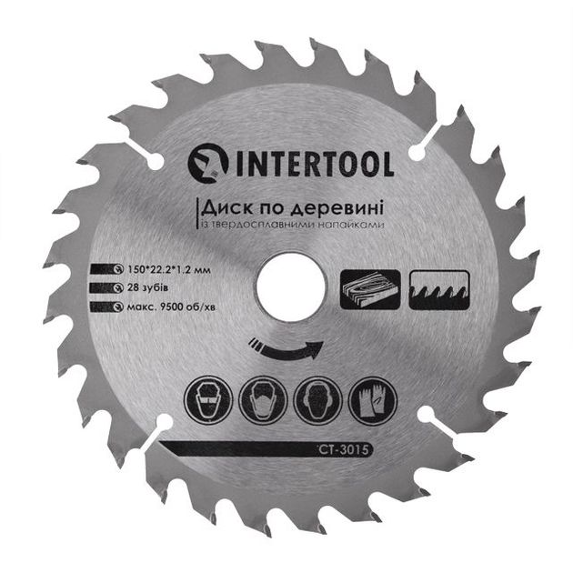 Диск пильный по дереву 150x22,2 мм, 28 зубьев INTERTOOL CT-3015, фото  | SNABZHENIE.com.ua