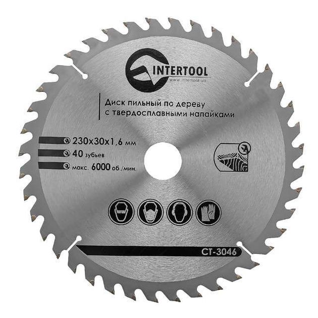 Диск пильный по дереву 230x30x1,6 мм, 40 зубьев INTERTOOL CT-3046, фото  | SNABZHENIE.com.ua