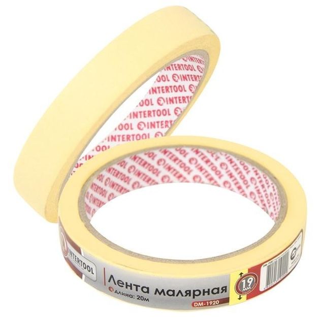 Малярная лента 19мм, 20м, желтая INTERTOOL DM-1920, фото  | SNABZHENIE.com.ua