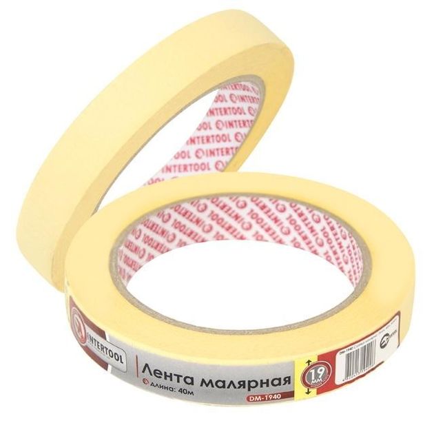 Малярная лента 19мм, 40м, желтая INTERTOOL DM-1940, фото  | SNABZHENIE.com.ua