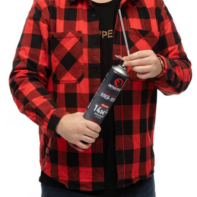 Клей-пена монтажна, всесезонна, 750мл/1000г., 14 м.кв.+, трубочка INTERTOOL FS-2010, фото , зображення 3 | SNABZHENIE.com.ua