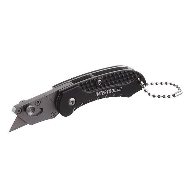 Ніж трапецієвидний 9мм міні, складний, SK5, алюмінієва рукоятка INTERTOOL HT-0532, фото , зображення 2 | SNABZHENIE.com.ua