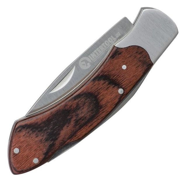 Ніж складаний 181 мм, ручка з дерев'яними вставками INTERTOOL HT-0594, фото , зображення 5 | SNABZHENIE.com.ua